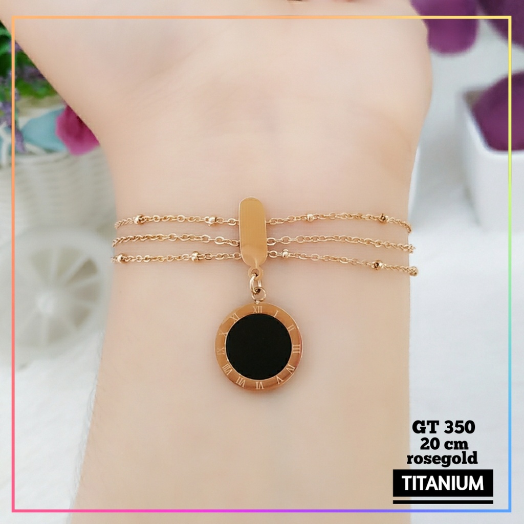 Gelang titanium/stainless steel Gelang Rantai Dewasa Replika Emas Warna RoseGold Cantik Perhiasan Wanita Anti Karat GT 350