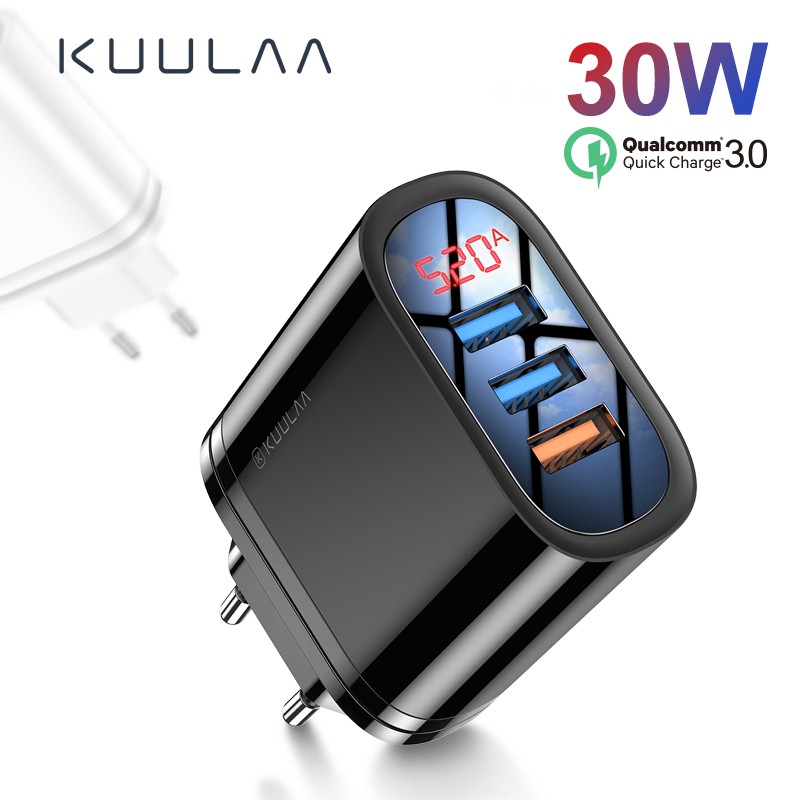 

KUULAA Charger Mobile Phone Quick Charge 3.0 USB 30W QC3.0 Steker UK EU US untuk Travel
