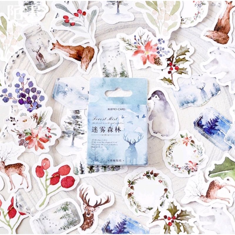 

45 pcs Stiker Diary design Winter forest untuk dekorasi scrapbook / Sticker Chrismast salju