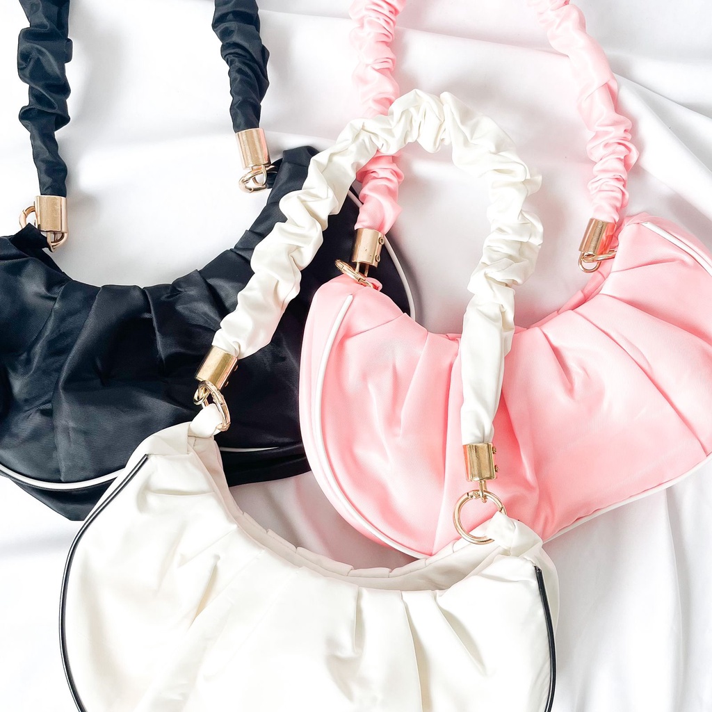 Tas Scrunchie Serut Handbag Korea Pink Pastel Hitam Putih Tas Shoulder Bag Tas Populer Wanita Korea