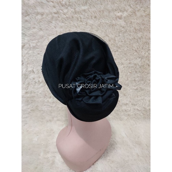 Topi kupluk kerpus ciput emak cemol turban umroh haji nenek topi emak jadul mewah hitam bisa untuk hijab