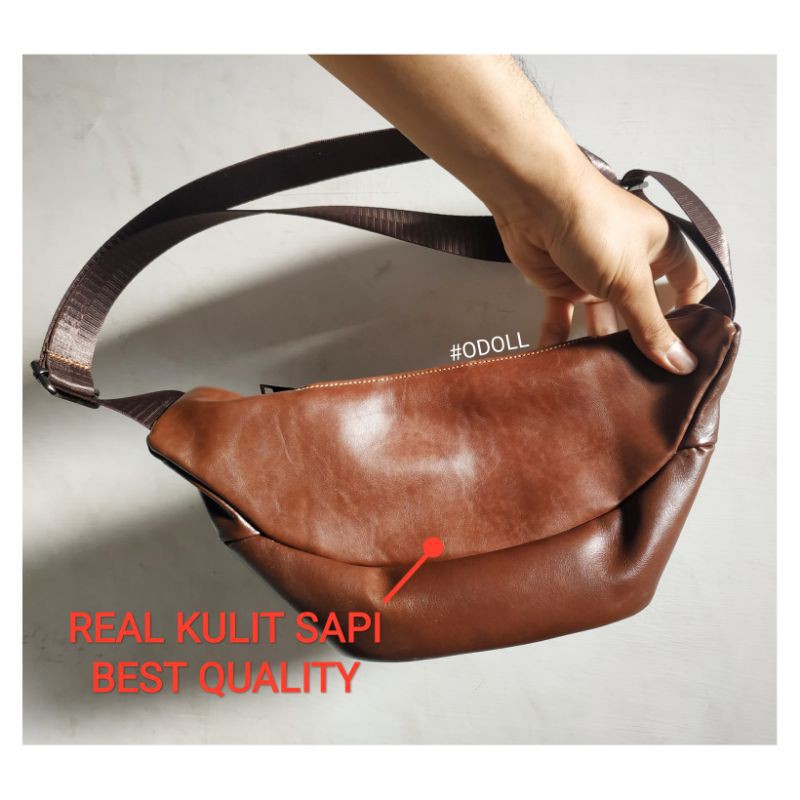 Tas Selempang Dada Pria Kulit - Waistbag Cowok Keren