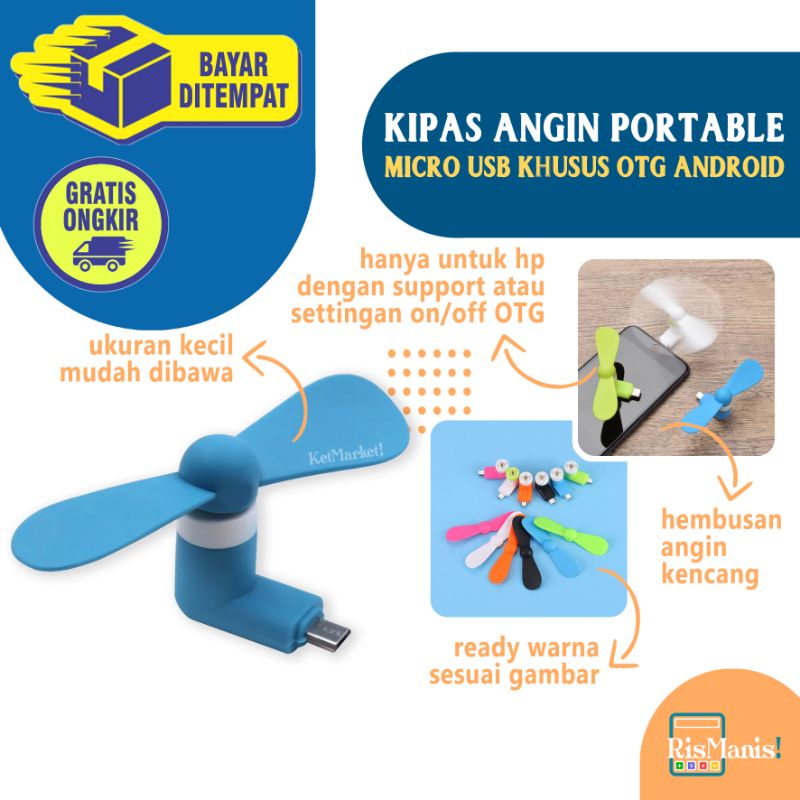 MICRO USB PORTABLE COOLER - Kipas Angin Kecil Khusus HP Support OTG Mini Fan Lucu Handphone Android