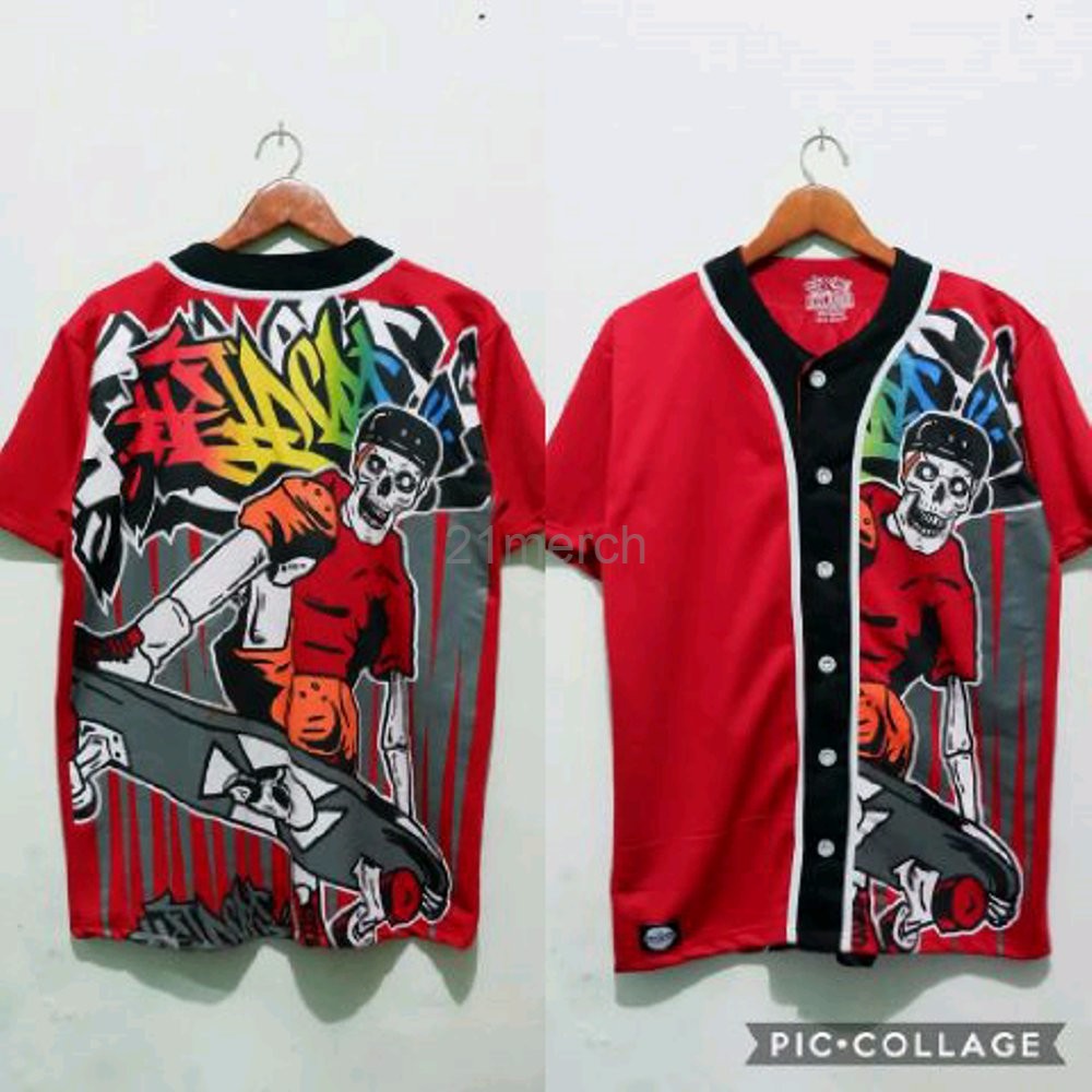 KAOS TSHIRT BASEBALL MOTIF HOMIES BIGSIZE TENGKORAK WARNA MERAH KAOS PRIA MURAH KEREN