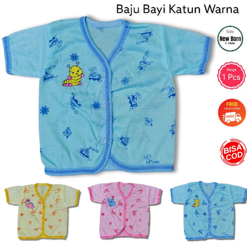 Baju Bayi Baru Lahir Lengan Pendek Katun WARNA Atasan Bayi Ukuran New Born Perlengkapan Bayi Baru Lahir Lusinan