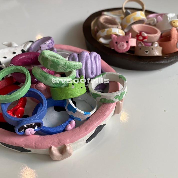 [PRODUK 87BQ0] clay ring handmade retro/animal character ring | cincin karakter sanrio/binatang lucu