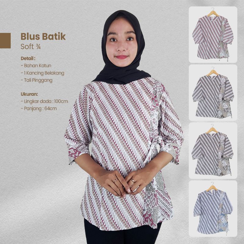 Blus Batik Wanita Soft Lengan 3/4 - Naira Batik