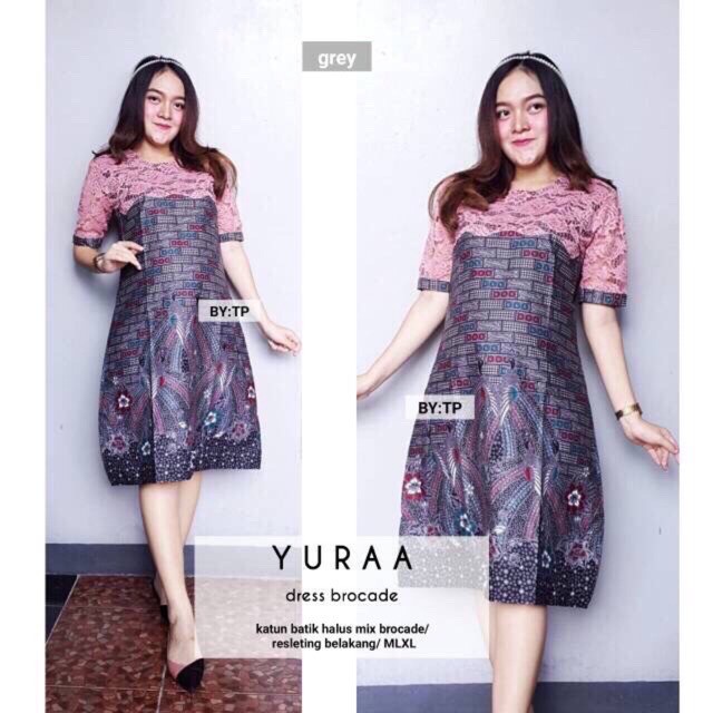 Yuraa Couple Dress Brokat Batik Sarimbit Midi Broklat Bata Seragaman Pesta Baru Cantik Natal Brukat