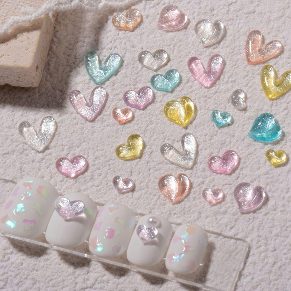 Mxbeauty Glitter Jantung Kuku Charms Multi Bentuk 100 Pcs Cinta Hati Peach Jantung Kuku Berlian Imitasi Kristal Manikur Aksesoris