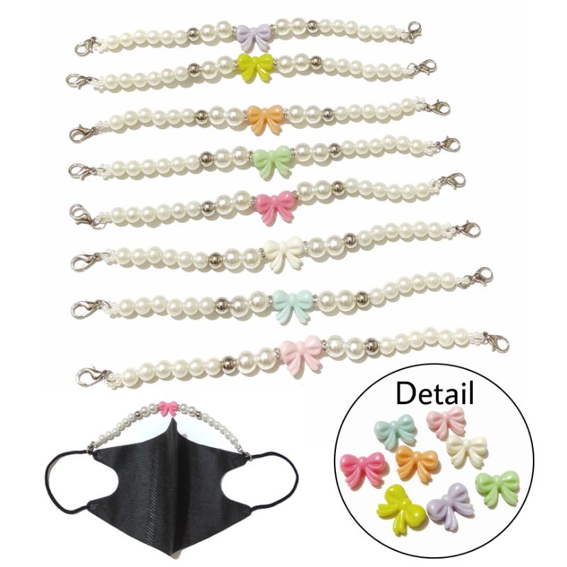 Konektor Masker Hijab Mask Connector Strap Extender Alicia Pastel Ribbon Pearl Mutiara Pita