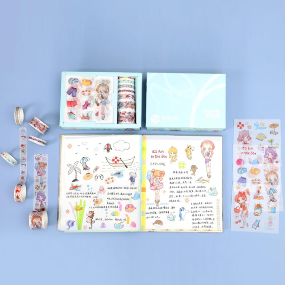 Timekey 16Pcs / Set Stiker Kertas / Selotip Washi Untuk Dekorasi Scrapbook / Diary / Jurnal A7K5