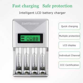 Charger Baterai 4 Slot LCD Display Automatic for AA AAA NiMh NiCd / Alat Cas Ces Casan Batu Battery Baterai Batre Baterei Batrai USB Isi Ulang Rechargeable / Charger Carger Charging Pengisi Batu Baterai Jam Dinding Senter Remote Control Isi 4 Slot Murah