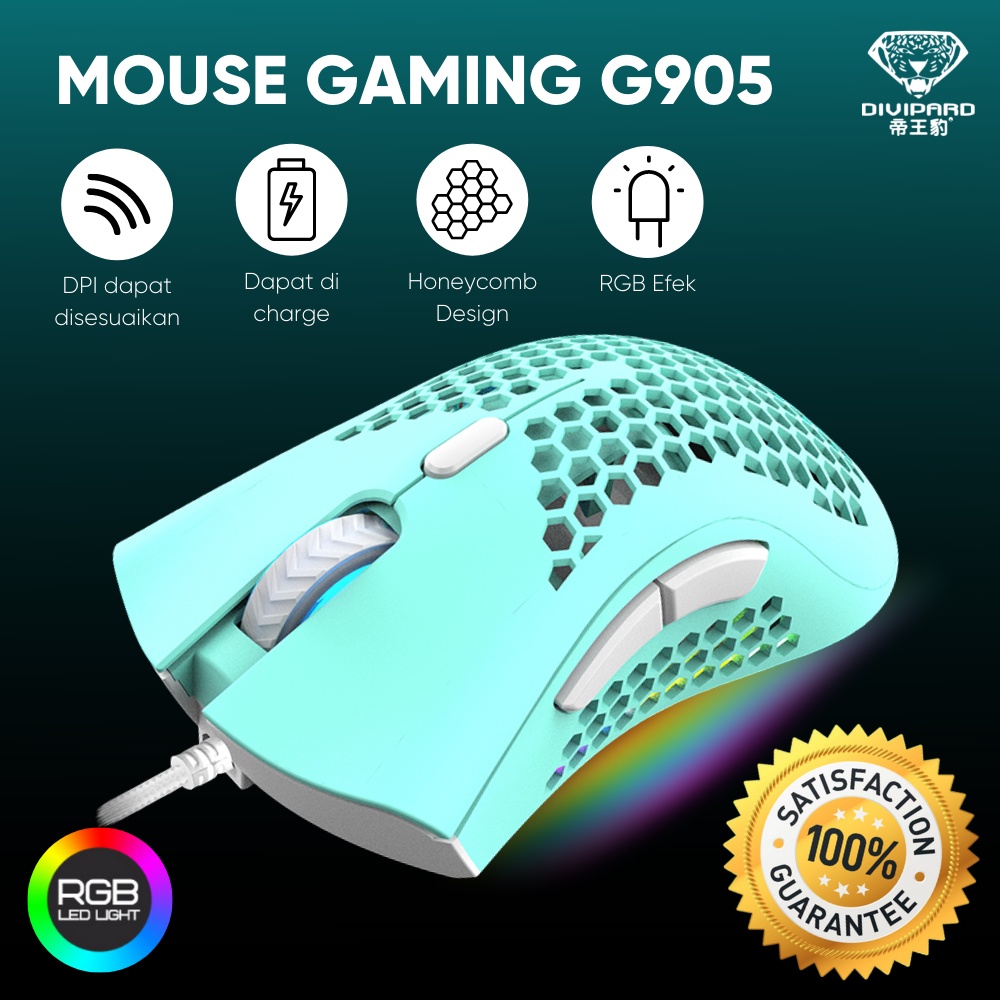 Mouse Gaming Honey Comb Divipard G905 RGB Effects 7200DPI Macro 7 Buttons