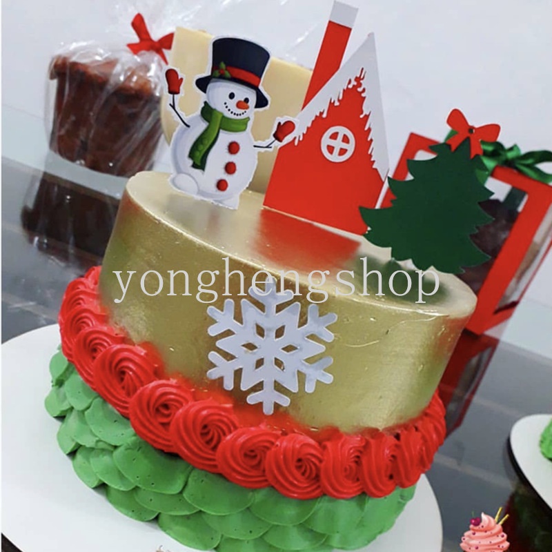 Topper Kue Cupcake Desain Snowing House Bahan Akrilik Untuk Dekorasi Natal