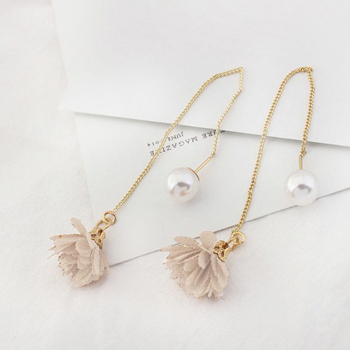 LRC Anting Tusuk Fashion Flower&amp;pearls Decorated Long Y5776X