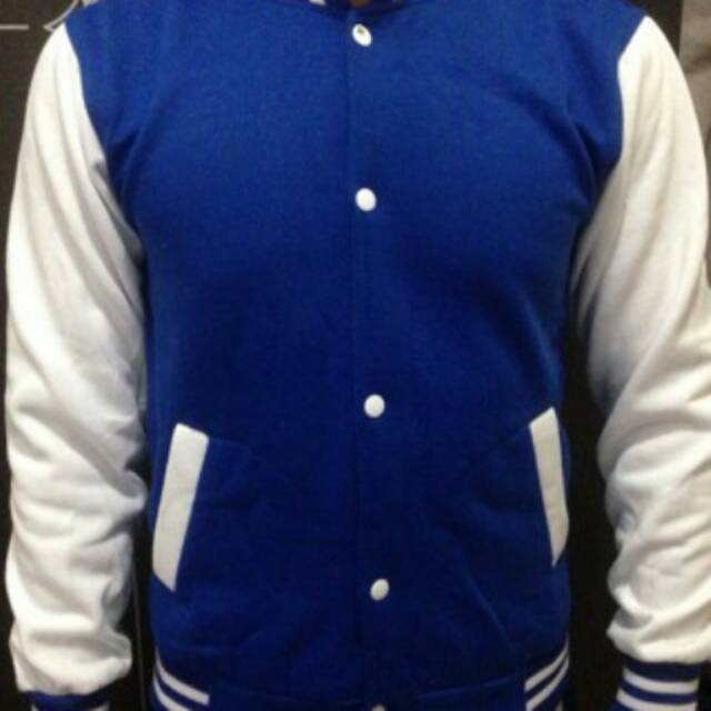 Jaket baseball biru benhur lengan putih