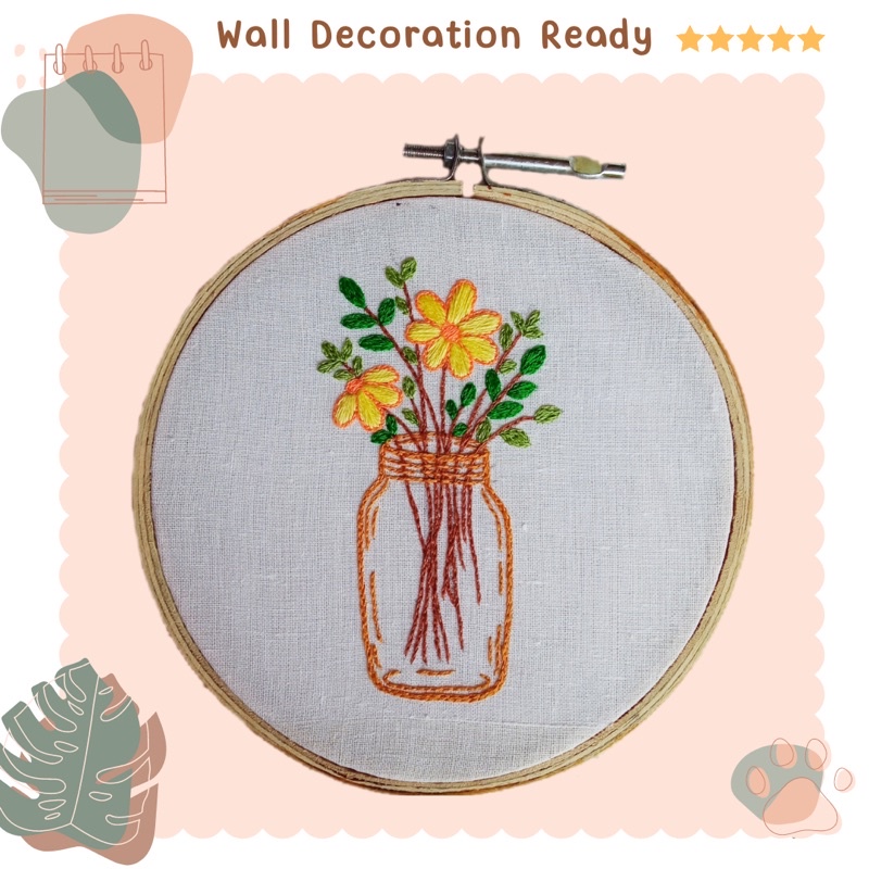 [Hasil Jadi] Embroidery Flower Bottle Wall Decoration - Hiasan sulam benang