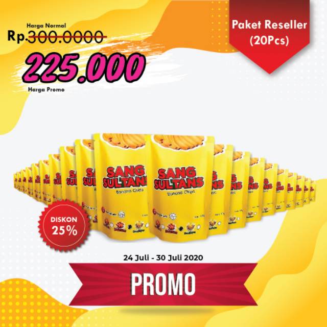 

PROMO!!!! KERIPIK PISANG/SANGSULTANS/BANANA CHIPS/TERLARIS/TERENAK/HITS (Paket Reseller 20 Pcs)