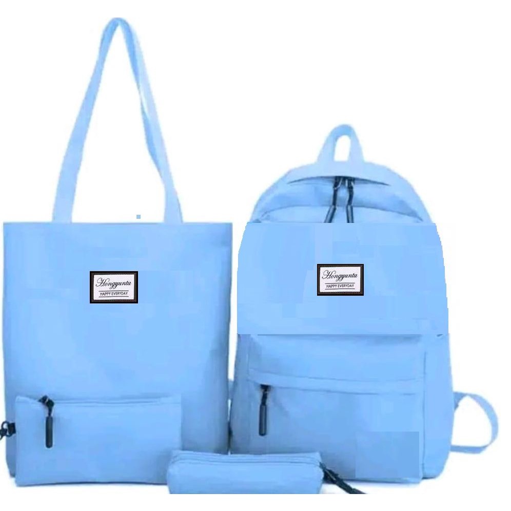 BDKR_TAS - Tas ransel wanita terbaru 4 in 1 Set Ransel Wanita Kanvas Warna Solid Cocok untuk Remaja Set Ransel Sekolah Anak Perempuan Tas Buku