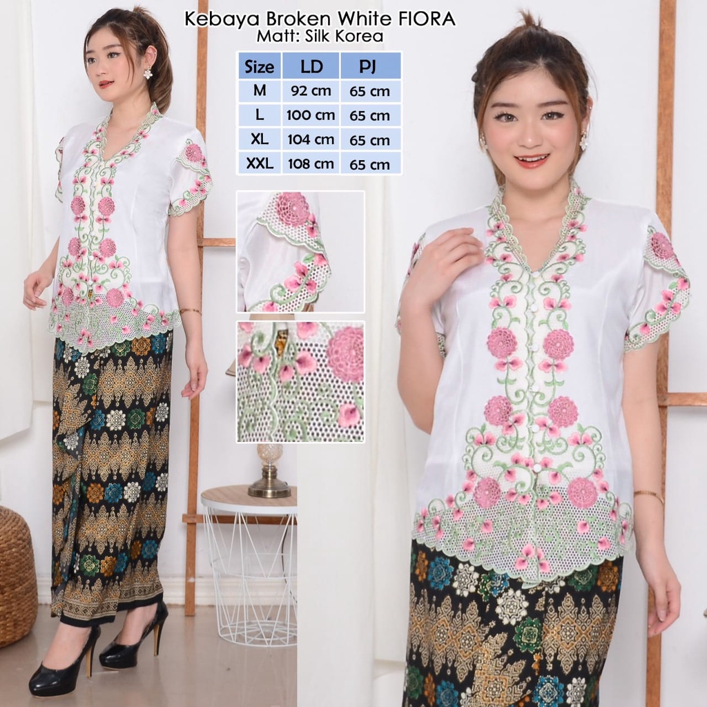 Terbaru Atasan Kebaya Broken White LYDIA  Modern Katun Kombinasi Brukat Bordir