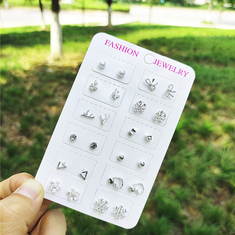 ➰CKK➰ 12 Pasang Anting Tindik FA82  kekinian Tusuk Set Korea Fashion Stud Earrings Gaya Korea