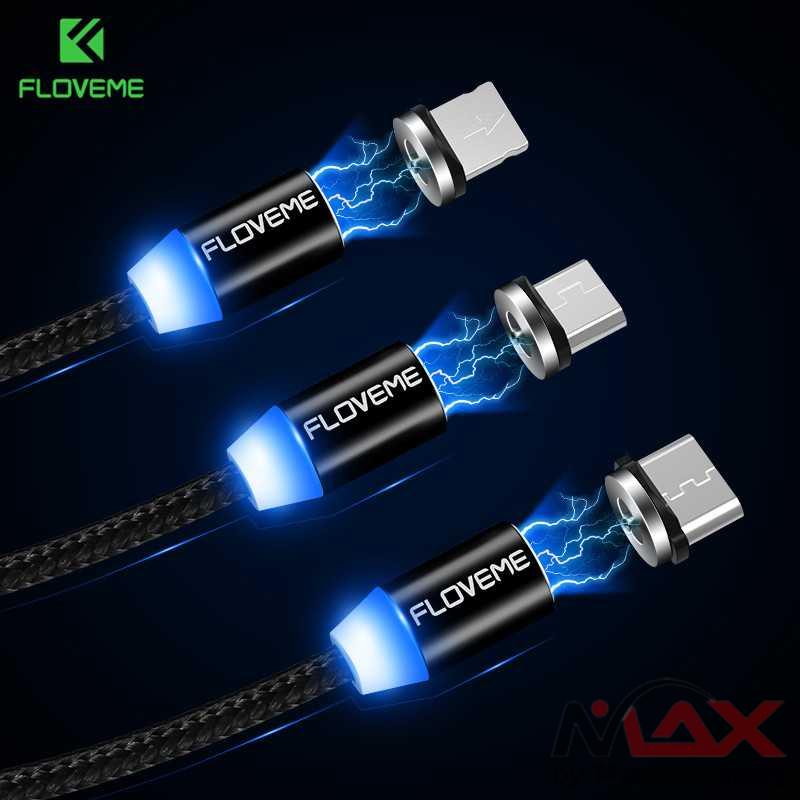 Floveme Kabel Charger Magnetic USB Type C 1 Meter Charging phone HP mobil handphone aksesoris phone FLOVEME Magnetic Cable 1m Braided Mobile LED Type C Micro USB Magnet Charger Cable For Apple iPhone X 7 8 6 10 Xs Max XR Samsung