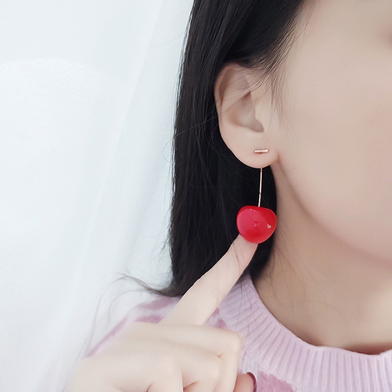 Fancyqube Anting Rumbai Menjuntai Bentuk Buah Ceri Merah Untuk Wanita