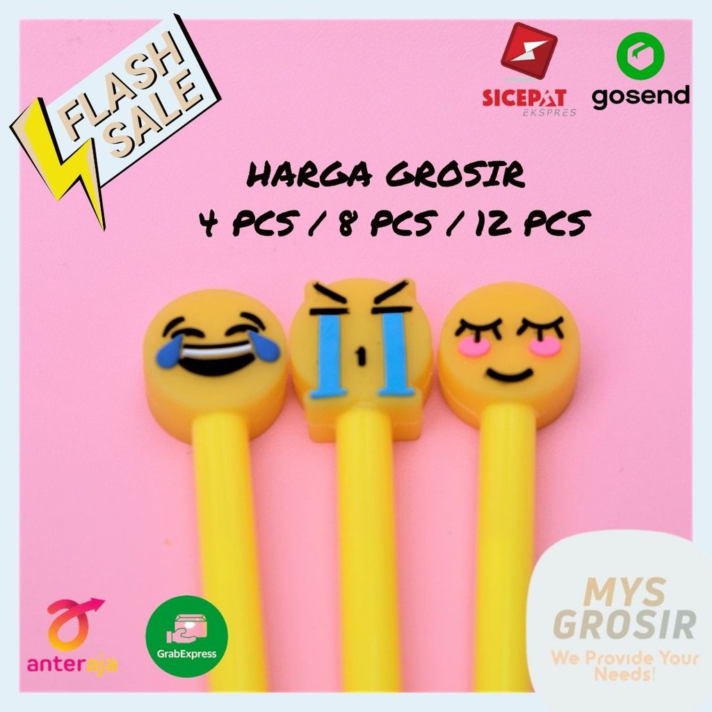 

GROSIR HARGA LEBIH MURAH 4PCS / 8PCS /12PCS pena pulpen pen bolpoin emoji yang lucu dengan empat warna