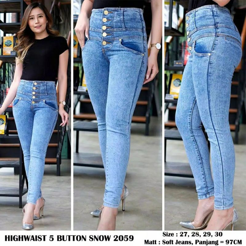 Celana hw jeans hightwaist jeans snow hw kancing 5 tengah