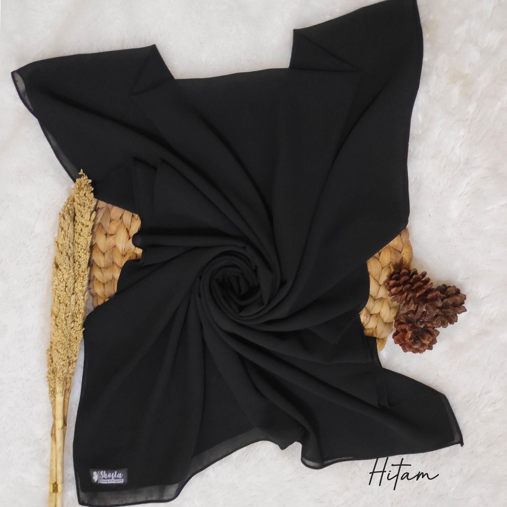 [200x75] HIJAB PASHMINA JAHIT TEPI CERUTY BABY DOLL, PASHMINA CERUTI, JILBAB PASHMINA, PASMINA-Hitam