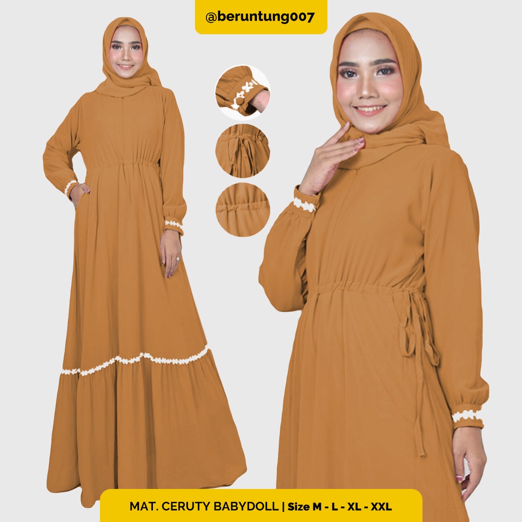 GAMIS CERUTY BABYDOLL RENDA PREMIUM KUNING KUNYIT - GAMIS REMAJA - GAMIS TERBARU