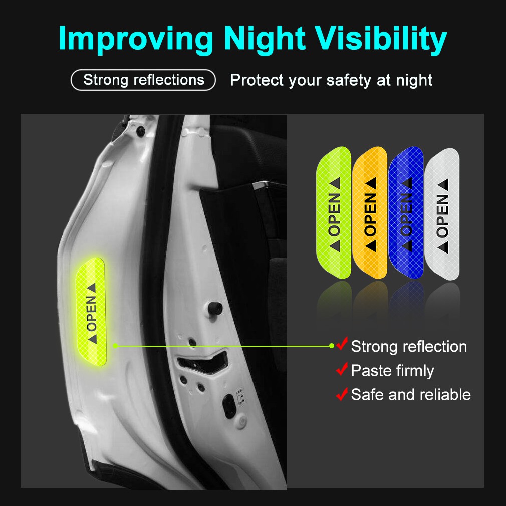 4pcs Stiker Reflektif Penanda Buka Pintu Mobil / Sepeda Diy