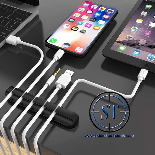 Cable Organizer Silicone Flexible Clip Holder Klem Pengait Kabel Lan PC Adaptor Tempel Dinding Meja