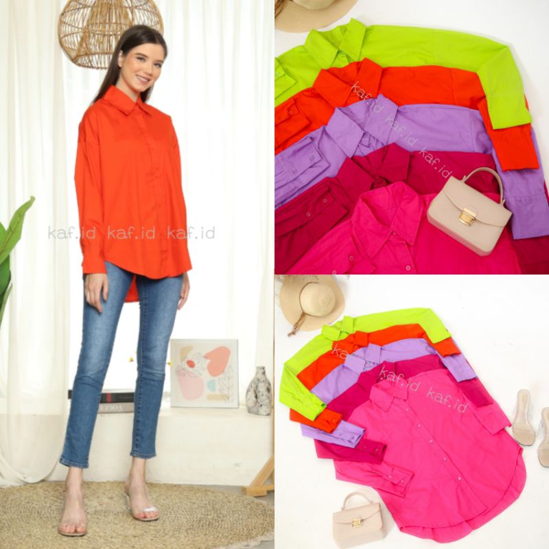 Kemeja Wanita Shirt Katun Jepang / Kemeja Casual Basic Oversize Warna Neon Series Premium Best Seller