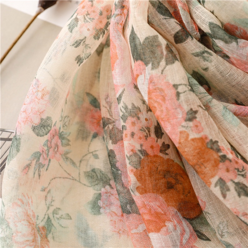 ITSFRIDAY 052214 Premium Scarf Selendang Pashmina Syal Shawl Pasmina Hijab Import Motif Flower Bougenville Pink CreamTassel-8