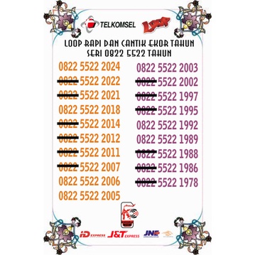 KARTU NOMOR CANTIK LOOP 4G SERI 0822 5522 TAHUN