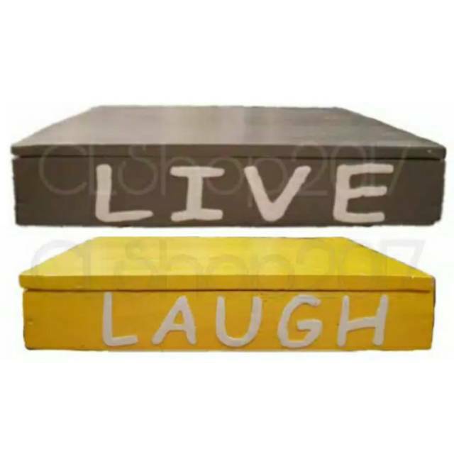 COLOURFUL WOODEN BOX &quot;LIVE&quot; &quot;LAUGH&quot; 28cm x 19,5cm x 5,8cm