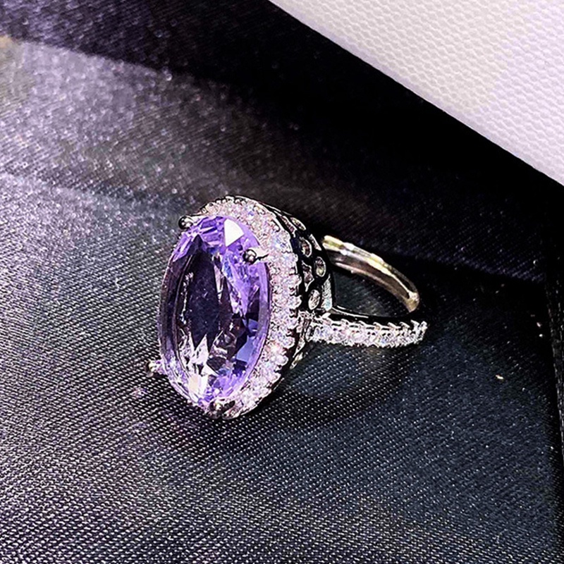 Perhiasan Cincin Cubic Zirconia Ungu Bentuk Oval Besar Untuk Aksesoris Pesta Pernikahan Wanita