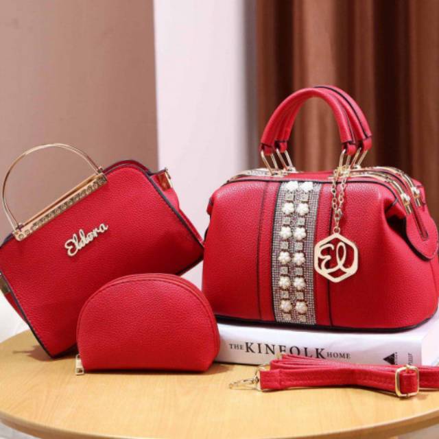 Tas branded original Eldora 4286 set 3in1 handbag set dompet pesta murah doctor bag set batam