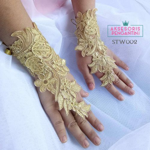 [BEST SELLER] SARUNG TANGAN LACE WEDDING GLOVES GOLD FINGERLESS AKSESORIS PESTA STW002