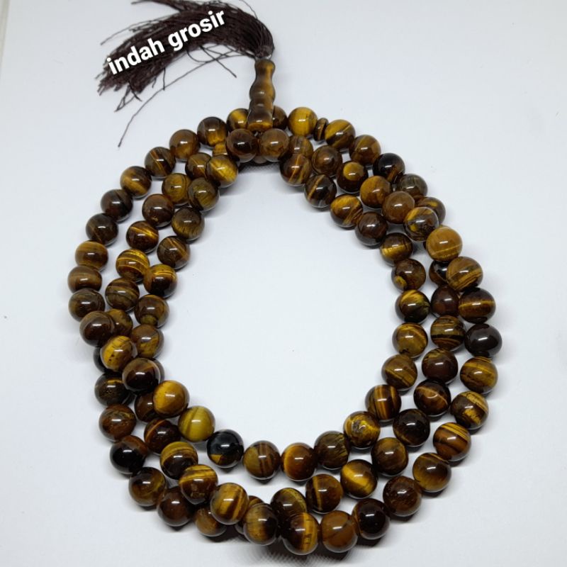 TASBIH BATU NATURAL TIGER EYE SPAH 10MM 99BUTIR