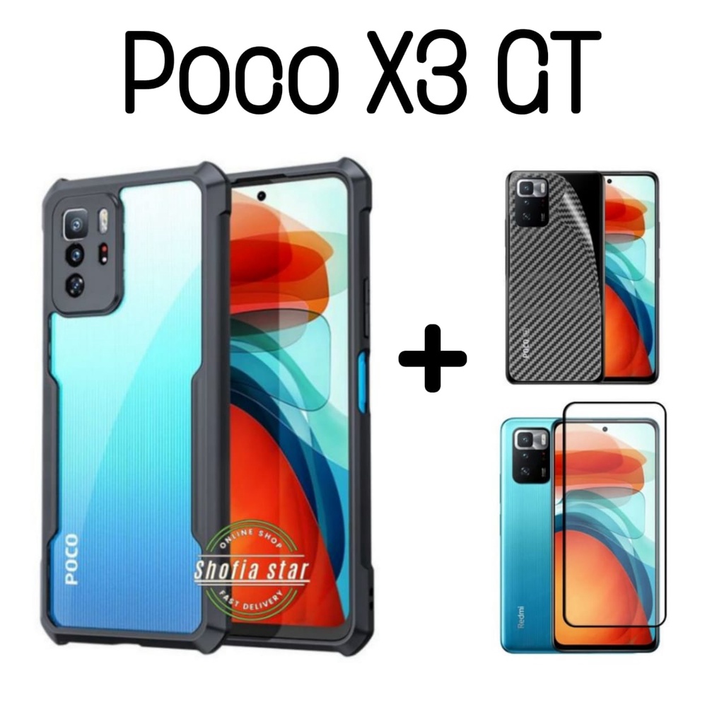 3in1 Case XIAOMI POCO X3 GT/X3 M3/M3 PRO 5G Hard case Shockproof Tanparan Glass Full Garskin