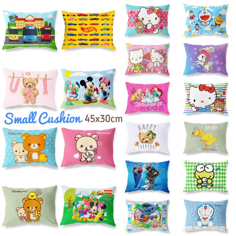 BANTAL TIDUR ANAK PRINT 45X30 CM TAYO KITTY DORAEMON TEDDY BEAR UNICORN FROZEN