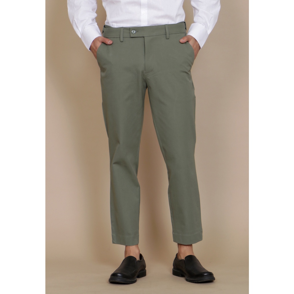 BlueButton Smart Chino Ankle Pants Slim Fit Kekinian Celana Panjang Formal Kerja Kantor - Sage