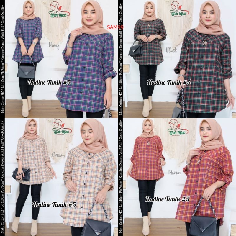 melisa olshop Nadine Tunic - Tunik Wanita Busui - Tunik Katun LD 110 Allsize Motif Kotak