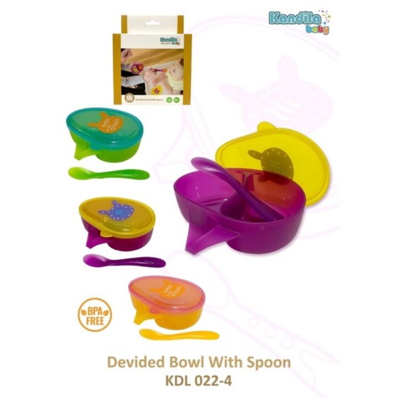 Kandila Feeding Bowl + Spoon Mangkok Bayi KDL022-4 + Sendok Bayi Set Mpasi Bayi Tempat Makan Traveling Bayi