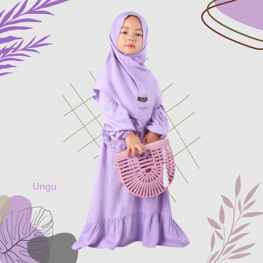 Set Gamis Humaira Anak Usia 1 Sampai 2 Tahun Bahan Rayon Twill Terbaik Premium Polos Ungu