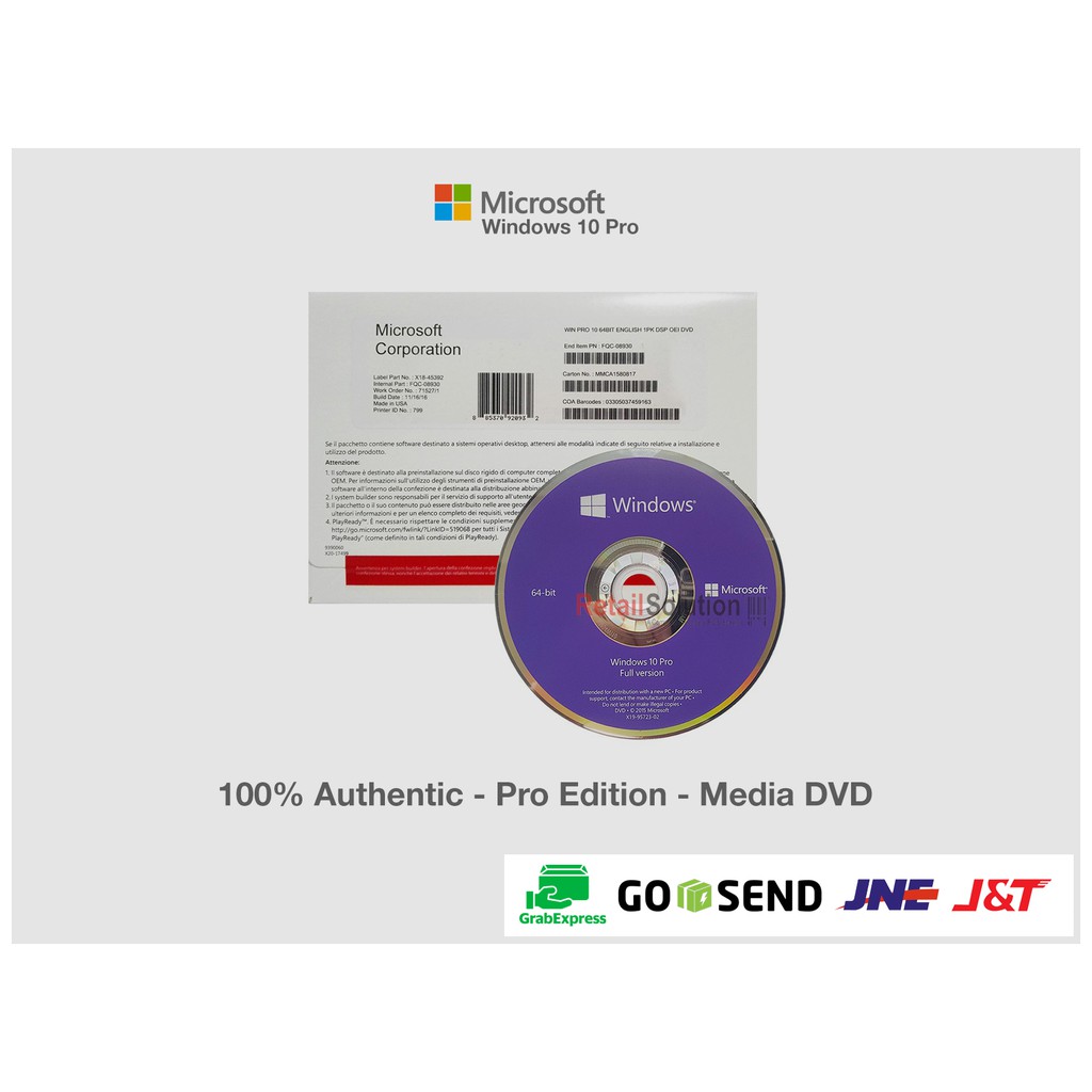 Microsoft Windows 10 Pro Edition x64 OEM Original - DVD Windows Ori