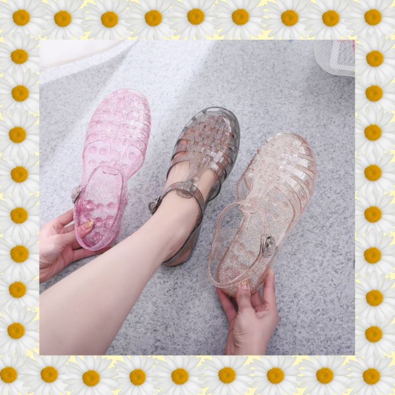 MeishaAge jelly transparant gliter moms and kids/meisha jelly shoes dewasa/sandal jelly wanita/sandal karet anti slip/sandal kekinian korea/jelly shoes import/sepatu sandal slippers