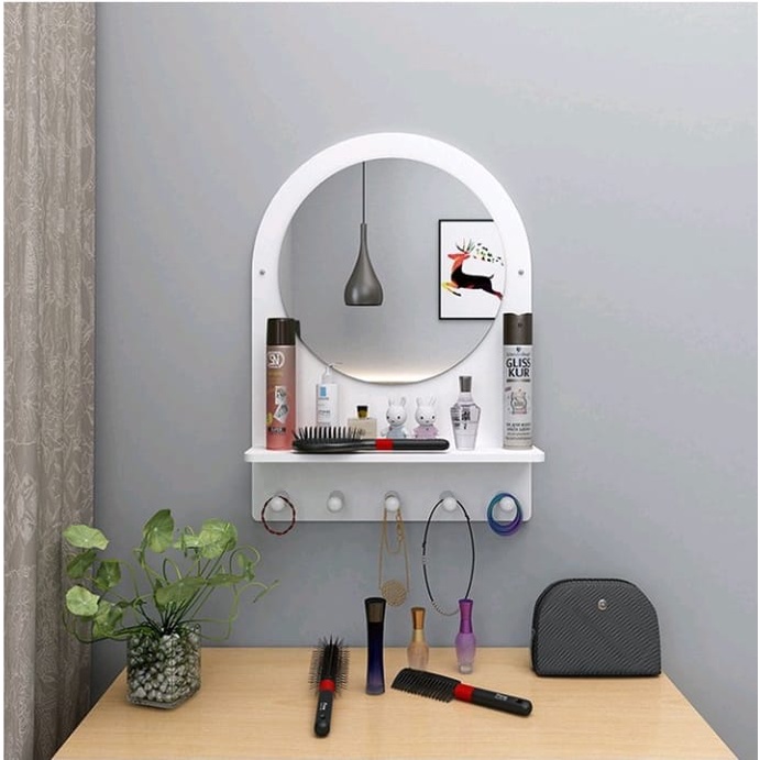Rak dinding kosmetik cermin 5 gantungan tempat make up aksesoris 968